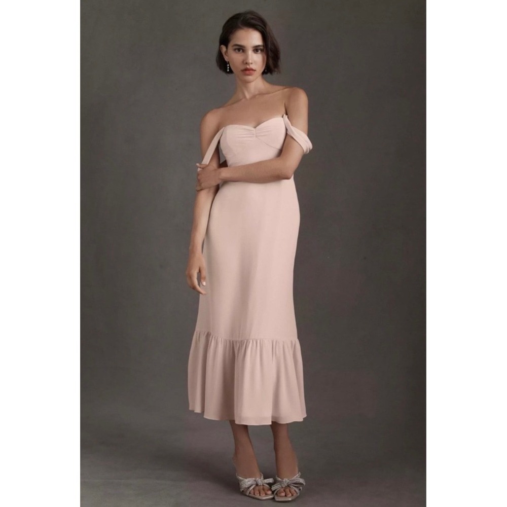 NWT BHLDN Munroe Georgette Blush Pink Ruffle Hem Midi Dress Size 4